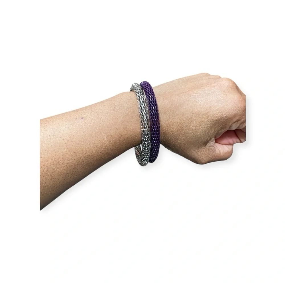 Elegant Silver and Purple Mesh Bangles